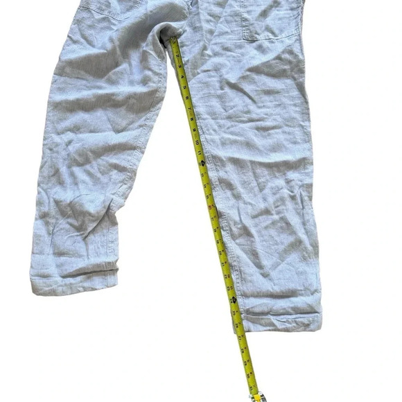 Kenar 100% Linen Striped Pants Trousers Blue White Roll-up Drawstring XL - Picture 4 of 10